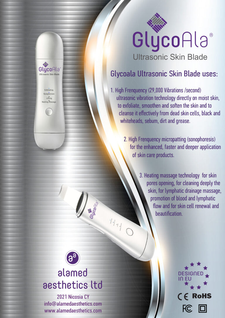 Glycoala ultrasonic skin blade- cosmetic device