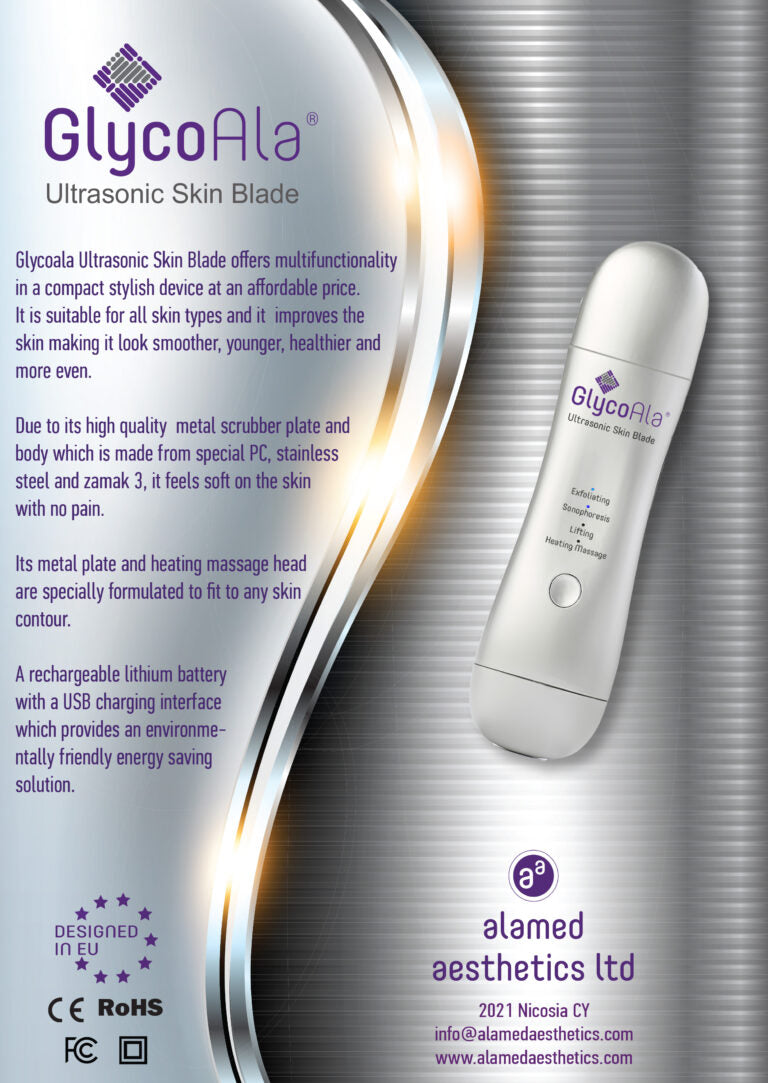 Glycoala ultrasonic skin blade- cosmetic device