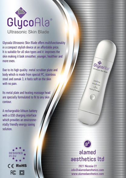 Glycoala ultrasonic skin blade- cosmetic device